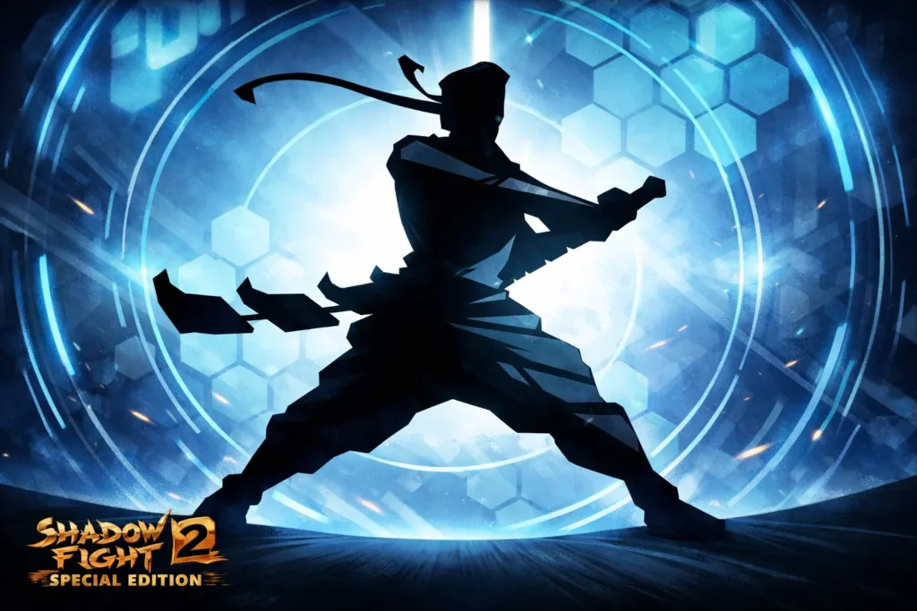 Shadow Fight 2 Special Edition gameplay showing a shadow warrior in intense combat