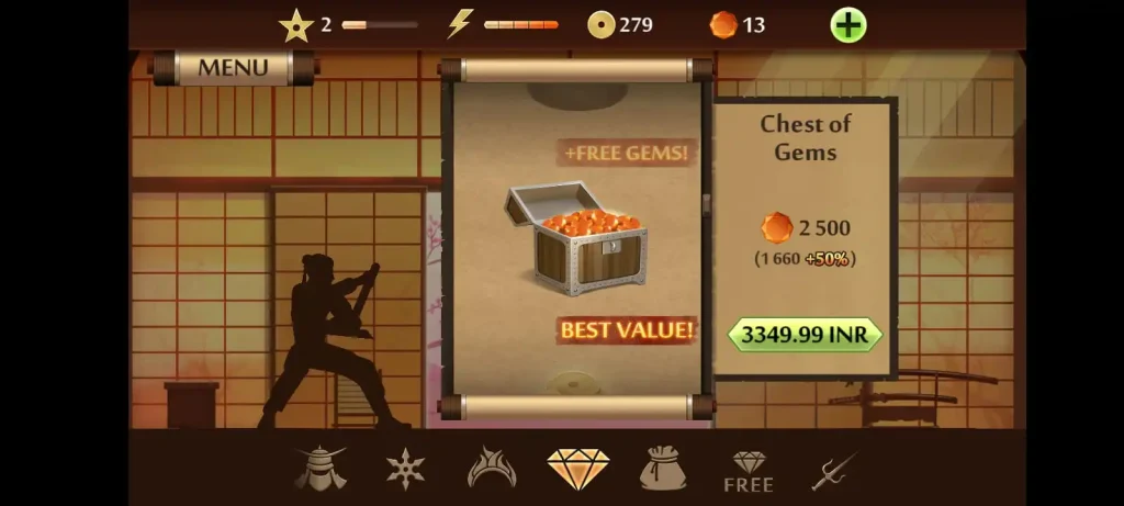 the fasttest way to get gems in Shadow Fight 2 is buying through your wallet